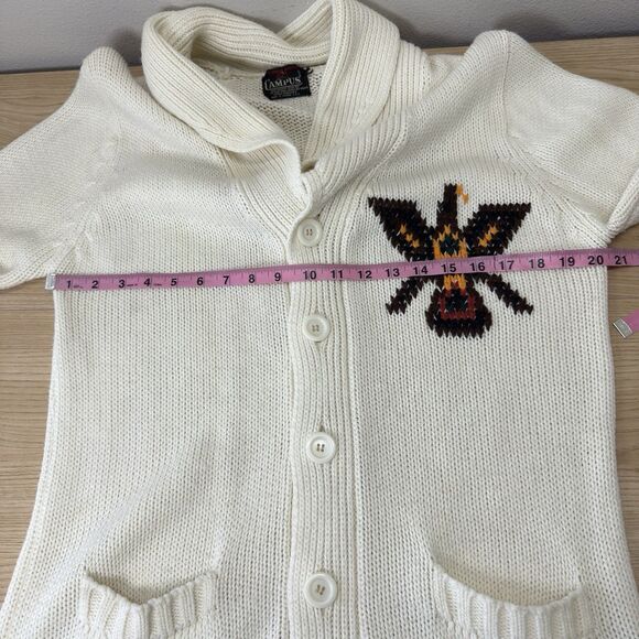 Vintage Campus Cardigan Sweater Mens Large Aztec Western Bird Academia Prep 80s - Picture 8 of 10